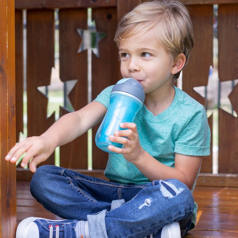 Chicco Flip-Top Straw Cup 9oz | Insulated Toddler Sippy Cup with Soft Silicone Straw | No-Spill Valve | Easy-Clean | BPA-Free | 2pk | For Ages 12+ Months | Blue Discover/Teal - Image 2